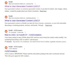 user-generated content appearing in social search results