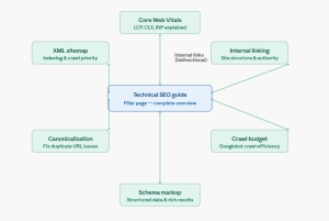 Topic cluster structure with pillar page and supporting articles